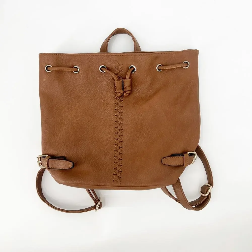 Brown Faux Leather Drawstring Mini Backpack